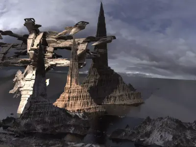 Robot  Ship landed in mountains 3D model