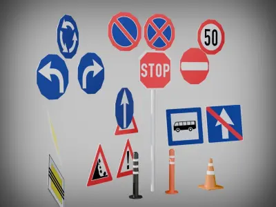 Road Sign Collection Low Poly Low-poly 3D model