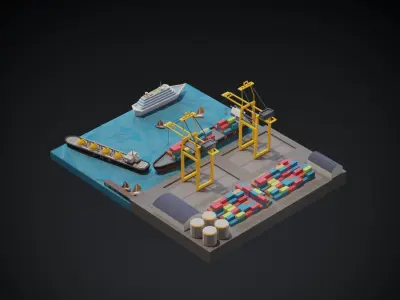 Port 3d model Low-poly 3D model