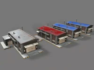 Old brick warehouse factory  Low-poly 3D model