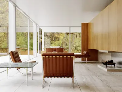 Farnsworth house - Mies van der Rohe - Cinema 4d - Corona render 3D model