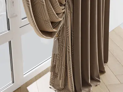 classic curtains with roman and linen tulle 01 Low-poly 3D model