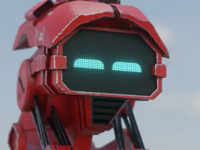 red sci-fi flying Surveillance robot helper with face display Low-poly 3D model