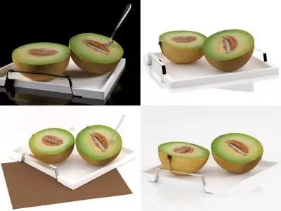 Melon four pieces of on plate 3D model