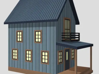 American Style Cottage - Town House Model Low-poly 3D model