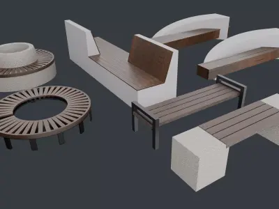 Outdoor park long chairs set 3D model
