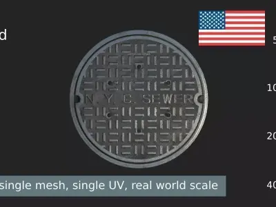 New York City sewer lid Low-poly 3D model