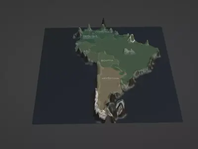 South America Map Topography  Low-poly 3D model