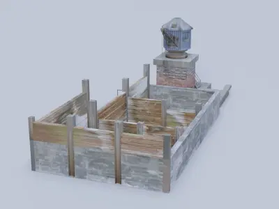 Old railway coaling plant Low-poly 3D model