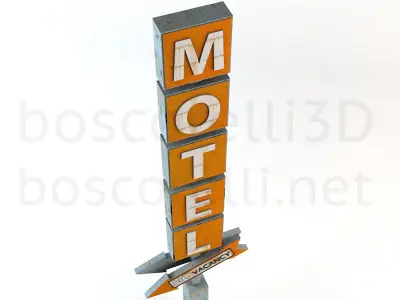 Old Motel Sign Standing Vertical Low-poly 3D model