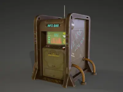 Cyberpunk info ticket machine Low-poly 3D model