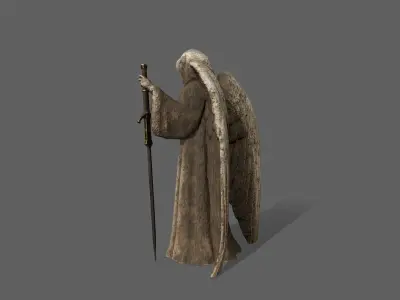 Angel statue of holding sword Low-poly 3D model