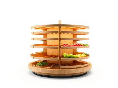 Circular Bamboo Supermarket Shelf Unit model pack Low-poly 3D model