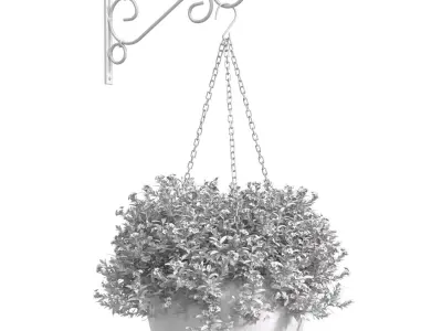 Hanging basket flowerpot rattan pot with flowers  3D model