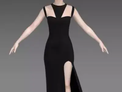 Dress  heart neckline slit dress long Low-poly 3D model