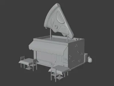 Pizzeria pizza shop with tables and chairs Low-poly 3D model