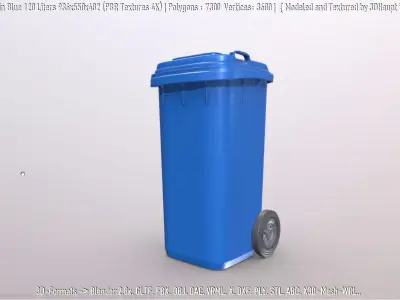 Plastic Waste Bin Blue 120 Liters 936x550x482 Low-poly 3D model