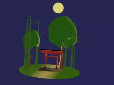Japanese Torii on a Moonlit Night Free 3D model