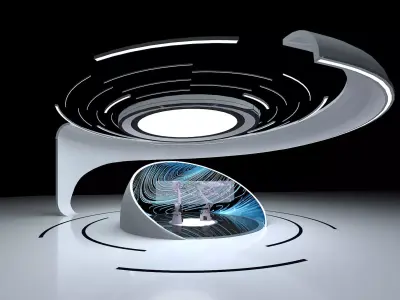 Futuristic Sci Fi Technology Exhibition Pod with Robotic Arms 3D model