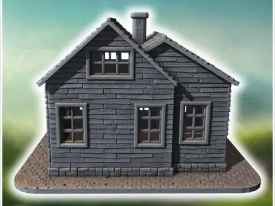 Wooden house with a covered porch intact roof shingles and woode 3D print model