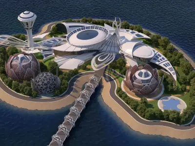 3 Full Scenes - Future City Island - Bundle 3D Model Pack