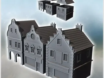 Set of three Flemish Baroque-style buildings with stories and co 3D print model