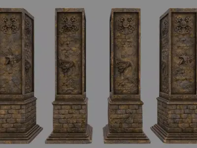 pillar 6 ornate with carvings Low-poly 3D model