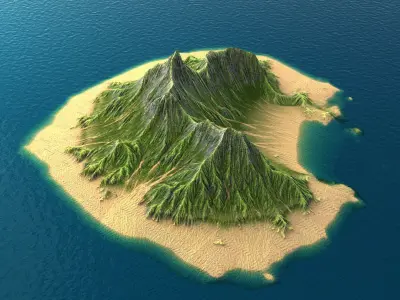 Tropical Island Terrain 3 Low-poly 3D model