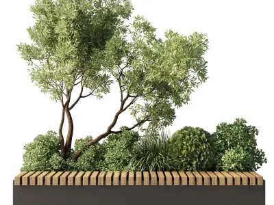 Urban Environment Urban Furniture Green Benches 3D model