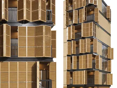 Wooden Facade Building Low-poly 3D model