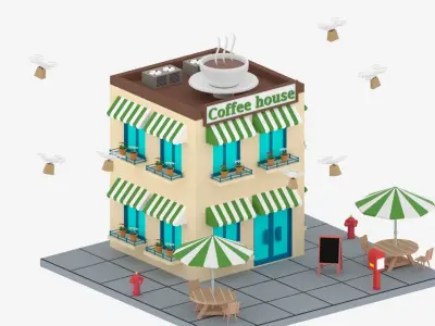 Cartoon Coffee Shop Low-poly 3D model