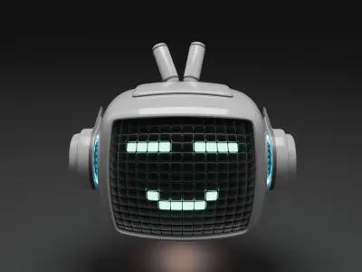 vintage television cute robot with LED face Low-poly 3D model