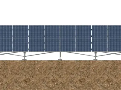 Lowpoly Ground Mounted Solar Panels-10 Rows of PV Modules Low-poly 3D model