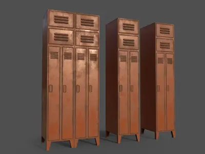 PBR School Gym Locker 10 - Orange Low-poly 3D model