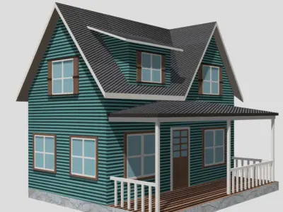 American Style Cottage - Town House Model Free low-poly 3D model
