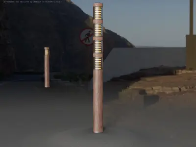 Wooden Light-Column 15 - Low-Poly Street-Light Set-9 Low-poly 3D model