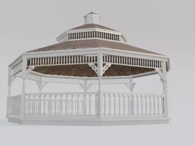 Wooden Pavilion gazebo Low-poly 3D model