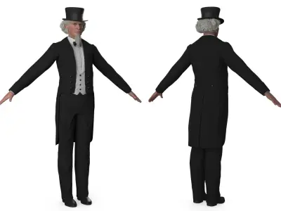  Victorian Gentleman Character in Black Tailcoat A-Pose 