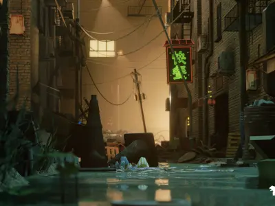 Chinese Alley Environment Low-poly 3D model