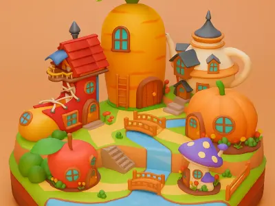 Low Poly Fantasy Fruit Daiorma Low-poly 3D model