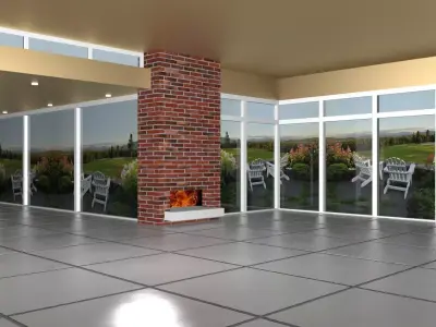 architecture 3D Model empty living room with fireplace 3D model