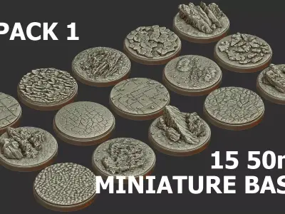 PACK 1 - 15 MINIATURE BASES 50mm 3D Print Ready 3D print model