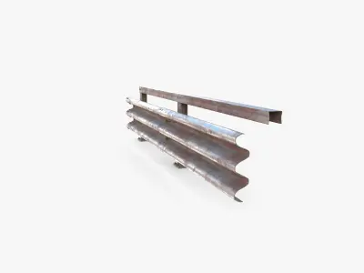 Tileable single sided traffic barrier guardrail V1 weathered Low-poly 3D model