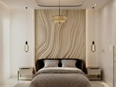Modern Wave Decorative Relief Wall Decor Set STL Mural CNC 403 3D model