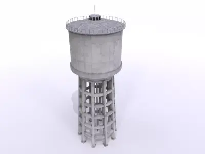 Concrete water tower 1 Low-poly 3D model