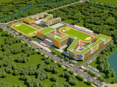 3D Campus School Buildings Set  003 3D model