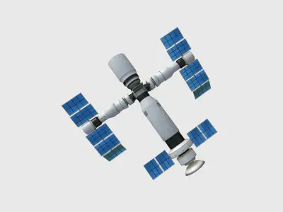 Satellite F07 Dirty Blue - SciFi Space Design Low-poly 3D model