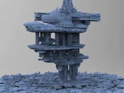 Sci-Fi City dystopia base Grid ground base 6 3D model