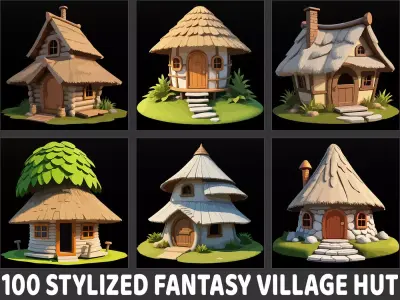 100 Stylized Fantasy Village Hut PNG and Vector EPS Texture