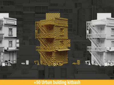 50 Urban building kitbash 3D model